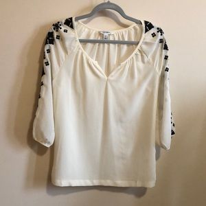 Off- white sheer blouse with detailed sleeves